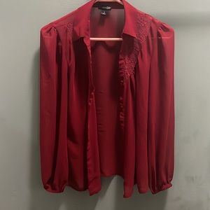Red See-Through Button Down Blouse
